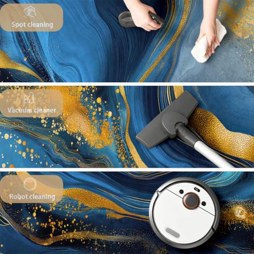 Tapis bleu 60 x 90 cm abstrait antidérapant lavable