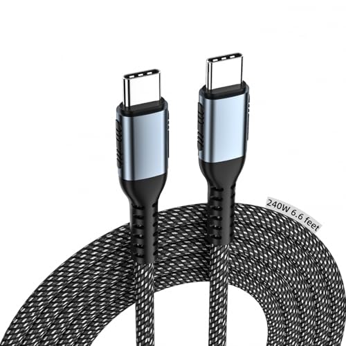 Image of [6.6 ft] 240W Type C USB C to C Cable for iPhone 17 Charger Fast Charging Nylon Braided Cable E-Marker Charger Cord [Silver Black]