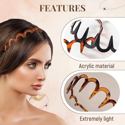 2025 New U Shape Fashion Tooth Hair Comb Headband, High Cranium Head Bands for Women's Hair, Reversible Korean Headbands with Teeth for Women Gifts for Teen Girls (Black+Amber, One Size)(Black+Amber)3