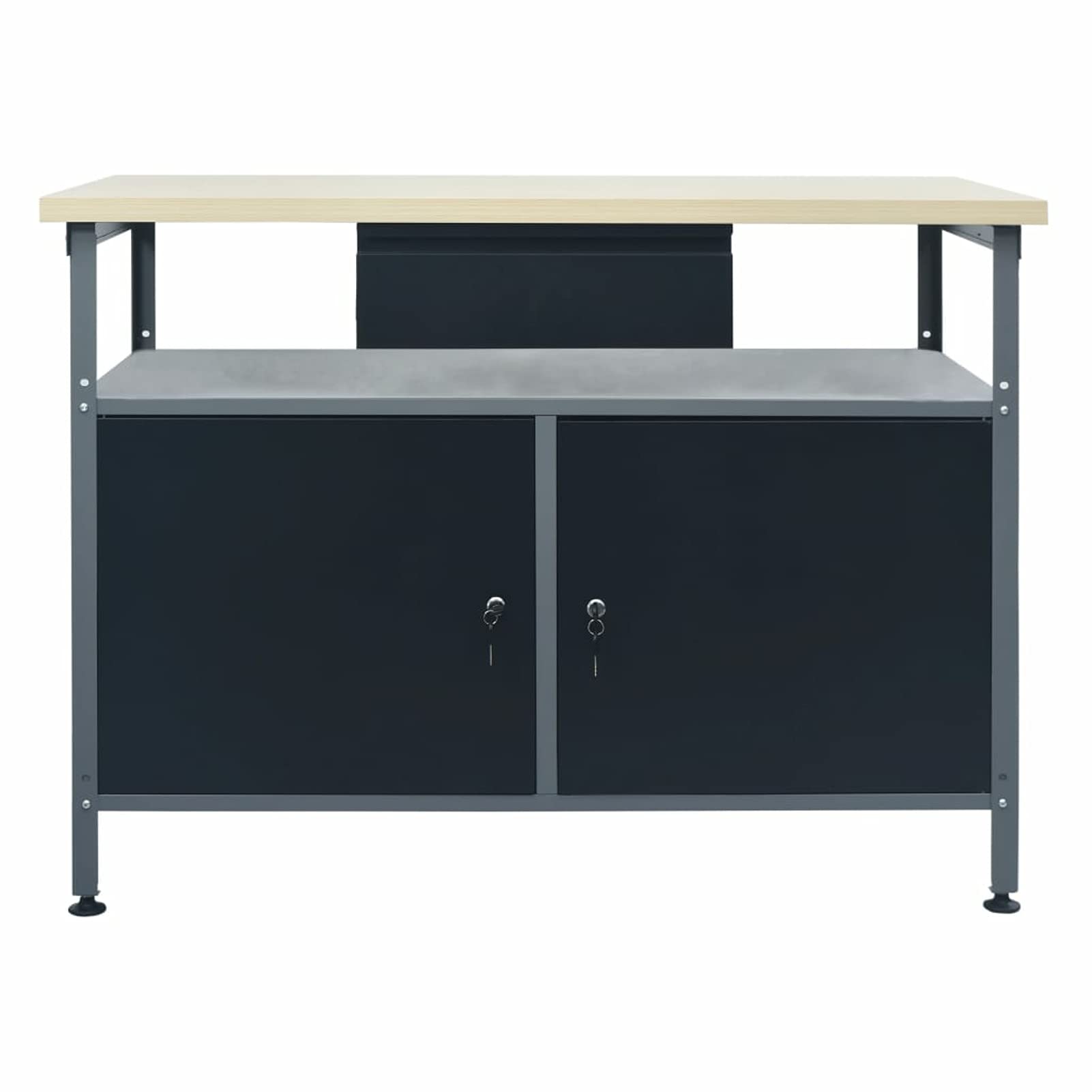 Banco de Trabajo con Cajones y Armario con Llave, Mesa de Trabajo, Banco de Trabajo Taller, Mesa de Soldadura, Banco de Carpintero, Banco Herramientas 120 x 60 x 74 cm