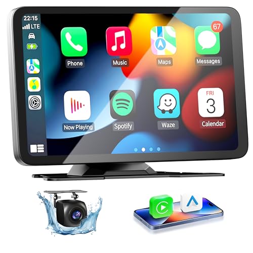 Carplay Voiture avec Caméra de Recul Autoradio Carplay avec Écran Tactile IPS HD de 7 Pouces, A-pple Carplay & Android Auto sans Fil, avec Mirror...
