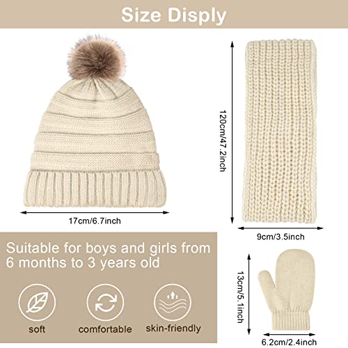 Hicdaw Kids Winter Hats Gloves Scarf Set Baby Mittens Gloves with Pompom Baby Winter Hat Toddler Beanie Hat for Boy Girl2