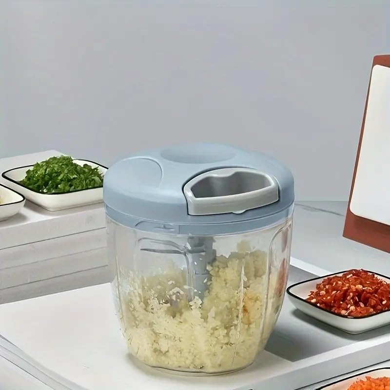 Image of Manual Food Chopper Hand Pull Garlic Crusher - Portable Vegetable Cutter for Onion, Chili, Nuts, Ginger, Salad - Mini Handheld Blender Mixer with Stainless Steel Blades - Kitchen Gadget for Home