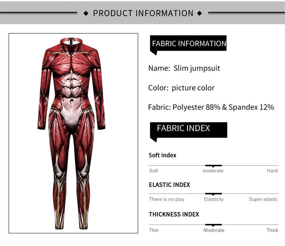 OLIns Mono Músculo 3D Para Hombre: Disfraz De Halloween Con Estampado Realista (Poliéster + Elastano)