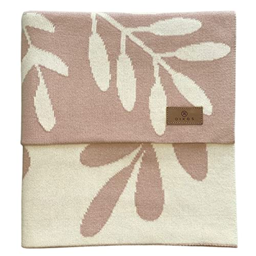 Babydecke 100% Bio-Baumwolle ZWEIGE / Blatt rosa | Winter Neugeborenen Decke | atmungsaktive Baby Erstlingsdecke Strickdecke für Mädchen | Kuscheldecke atmungsaktive Baumwolldecke Geschenk zur Geburt Cover