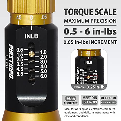 Image of FIRSTINFO H51772 Ultra Precision Certified Torque Limiting Screwdriver 0.5-6 in-lbs, 1 /4 Inch Universal Hex Quick Release Bit Holder