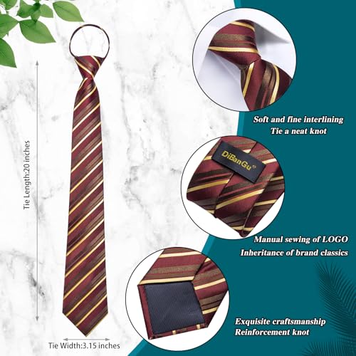 Image of DiBanGu Mens Zipper Tie Silk Pre-Tied Necktie with Gift Box | Jacquard Woven,Paisley Solid Plaid Pattern,6PCS with Pocket Square,Cufflinks and Lapel Pin,for Wedding Party Formal Business