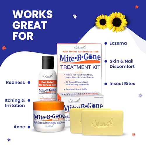 Image of Mite Treatment for Humans, Sulfur Soap by Mite-B-Gone - 2 Pack, 5 oz Bars | Mite Bites, Itching, Redness & Irritation | 10% Sulfur, Tea Tree Oil & Thuja | Face & Full-Body Care for Adults & Children