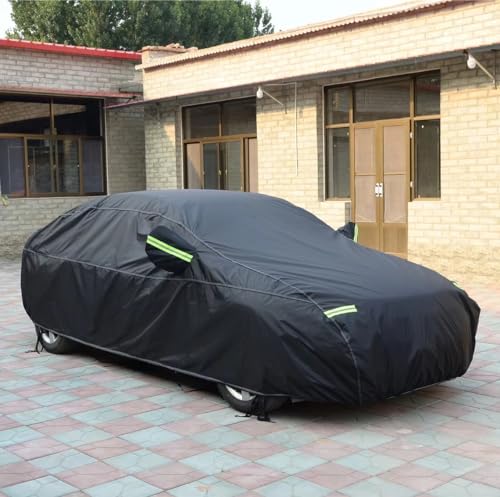 Car Cover Sunscreen UV Protection Full Exterior Cover with Mirror Pocket/Driver Door Zipper/Warning Strip Outdoor Vehicle Body Cover Wind/Water/Weatherproof Universal for Van SUV Jeep(525x200x155cm)