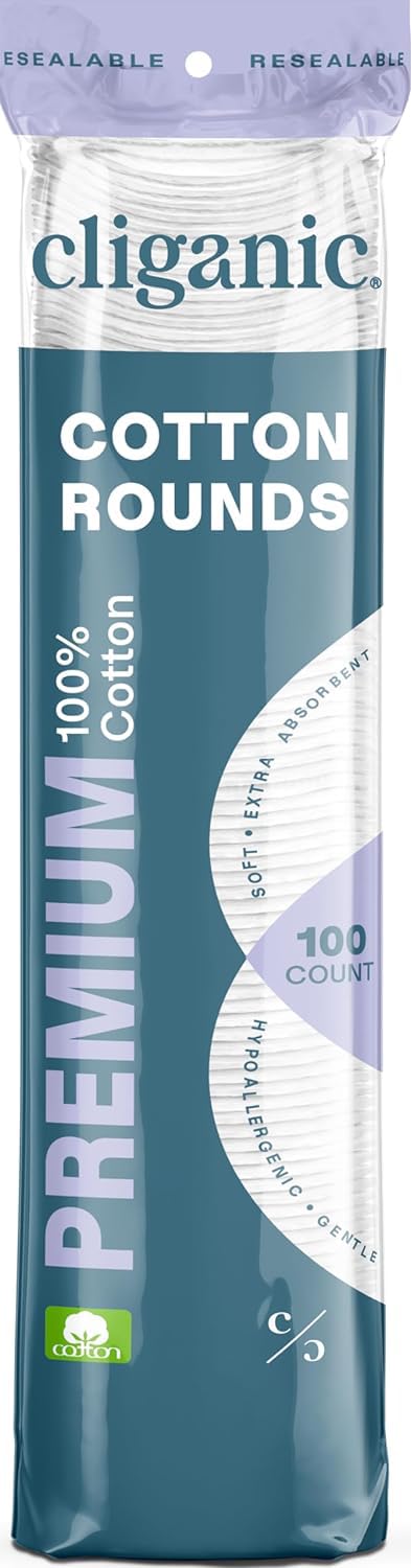 Premium Cotton Rounds for Face (100 Count) | Makeup Remover Pads, Hypoallergenic, Lint-Free | 100% Pure Cotton