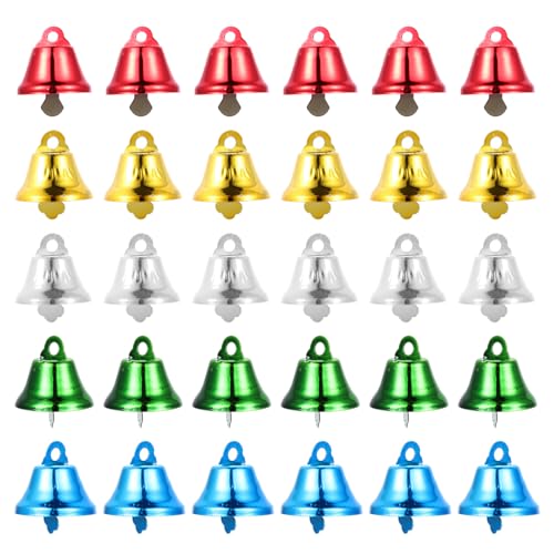 TOPPERFUN 50pcs Bells Crafting Charms for Bird Toys Christmas Decorations and Pet Accessories Gold Silver Green