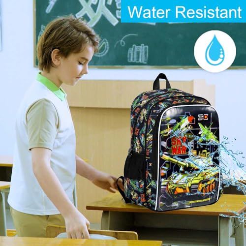 Image of HPJGD 3PCS Tank Backpack for Kids, Water Resistant Boys Bookbag Set with Lunch Box, Cool School Bag for Elementary Preschool Toddler - Green Tank