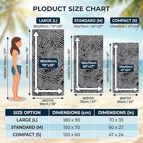 Lslomrqz Serviette de Plage Anti-Sable - 120x60cm, Microfibre Séchage Rapide, Ultra Compacte et Légère - Idéale pour Piscine, Voyage, Gym et Yoga - (Abstrait Noir) L#743 – vue 6