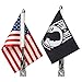 2 Pack Motorcycle Flag Pole Fold Down 90° with American Flag and Pow-mia Flag 6.7'' x 10.2'' Flag Pole Holder Bracket Fit for 1/2'' Tubular Luggage Rack For Harley Touring Spring Honda Goldwing etc