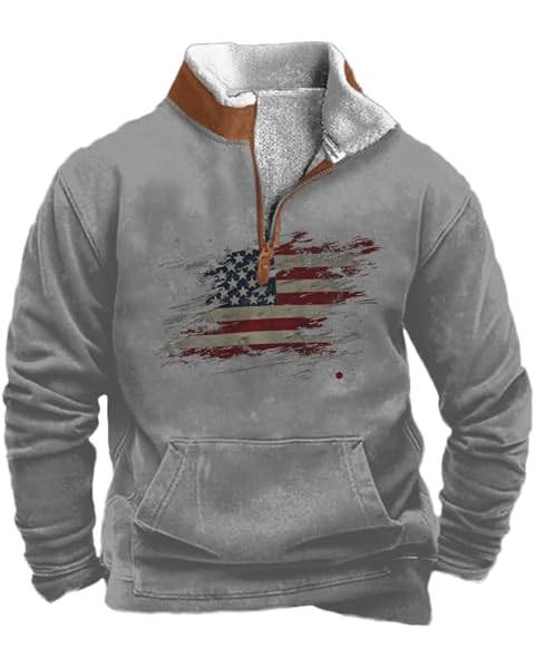 Patriotic Hoodies for Men American Flag Graphic Hoodie Fleece Mens Pullover 1/4 Zip...