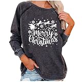 JiaMeng-ZI Weihnachtspullover Sweatshirt Damen Kapuzenpullover Bedrucken Winter Große Größen Bunt Lustige Schneeflocken Langarm Hochwertige Weihnachtspulli Kapuzen Oberteile kurz