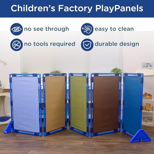 Image of Children's Factory Rectangle PlayPanel Set - 5, Kids Room Divider Panel, Classroom Partition, Free-Standing Screen for Daycare or Preschool, Cantilever Feet Included, Woodland