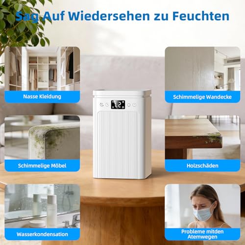 Luftentfeuchter 2200ML,Raumentfeuchter Elektrisch Tragbar Ultra Leise,Entfeuchter mit LED Display,2-12H Timer &7-Farben LED Licht,Automatischer Abschaltung, Dehumidifier for Home（weiß）