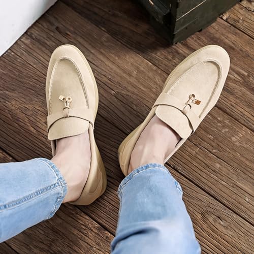 Zeberfi Men's Luxury Suede Penny Loafers Shoes with Pendant Decor,British Retro Casual Slip On Flats Tuxedo Dress Shoes for Prom Wedding4