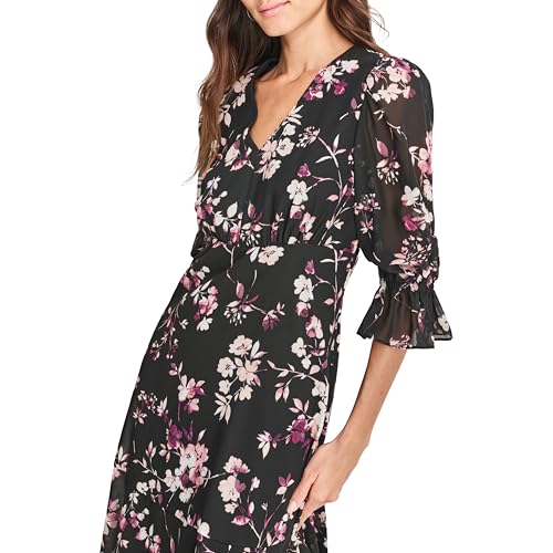 Image of DKNY Women's V-Neck Balloon Sleeve with Ruffle Hem