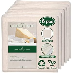 6 PCS 20×20 Inch Hemmed Cheesecloth, Grade 100, 100% Unbleached Cotton Fabric Ultra Fine Reusable Muslin Cloth for Straining, Cooking, Baking, Home