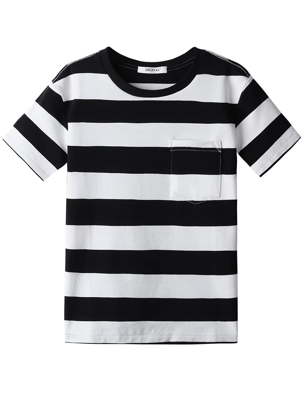 Dybker Camisetas de algodón de manga corta a rayas para niños y niñas Camiseta para niños Edad 4T 5 6 7 8 9 10 11 12 Camisa de cuello redondo