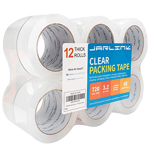 Image of JARLINK 12 Rolls Clear Packing Tape, Heavy Duty Packaging Tape | Ultra Thick 3.2mil and 1.88 inch Wide. 60 Yards per Roll, 720 Total Yards. Moving Supplies for Shipping Packaging Sealing
