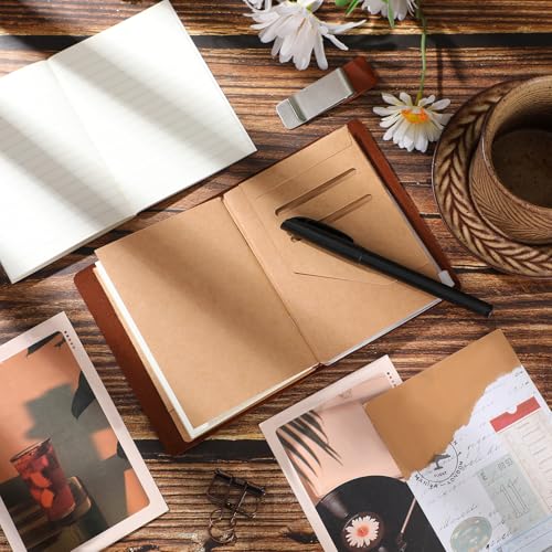Thenshop Caderno de couro recarregável para viajantes, 13 x 10 cm, marrom, diário de viagem, feito à