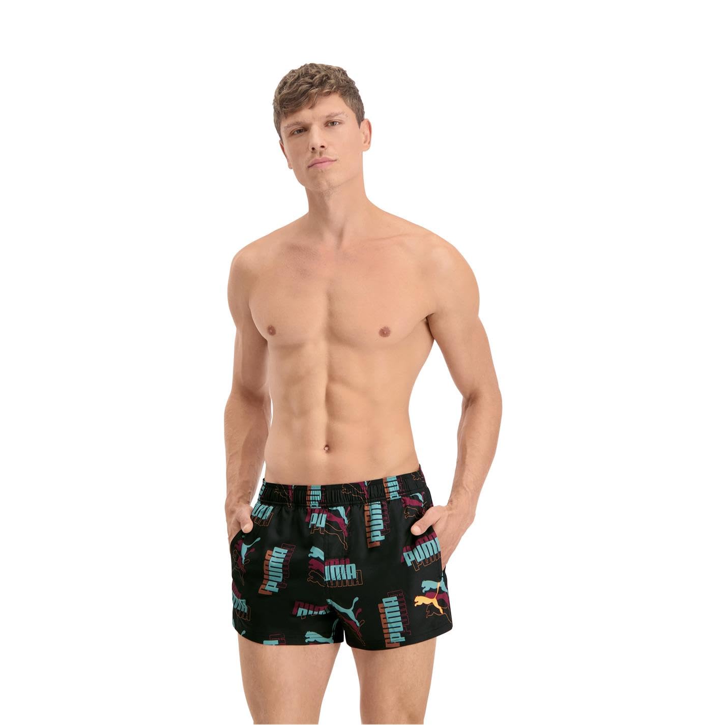 PUMA Mens Logo Print Swim Shorts Black Combo S