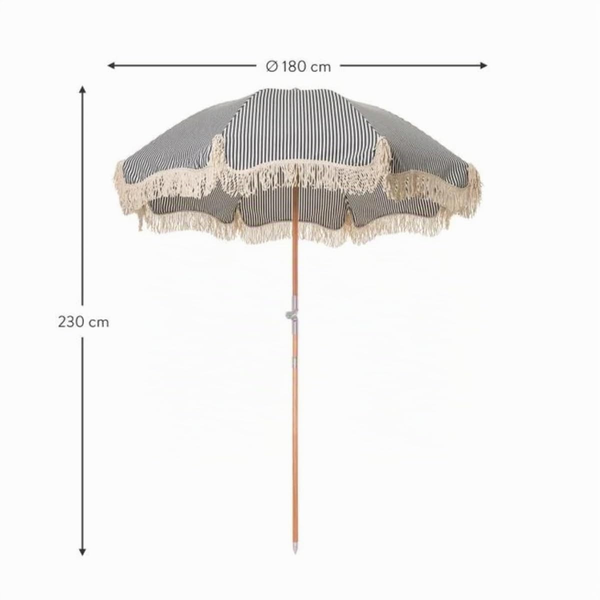 newgarden - Sombrilla Naranja de Tela y Flecos para Exterior, Playa, Jardin Ø 220 cm Plegable. Estructura de Acero Inoxidable Altura Ajustable para la Terraza y el Balcón
