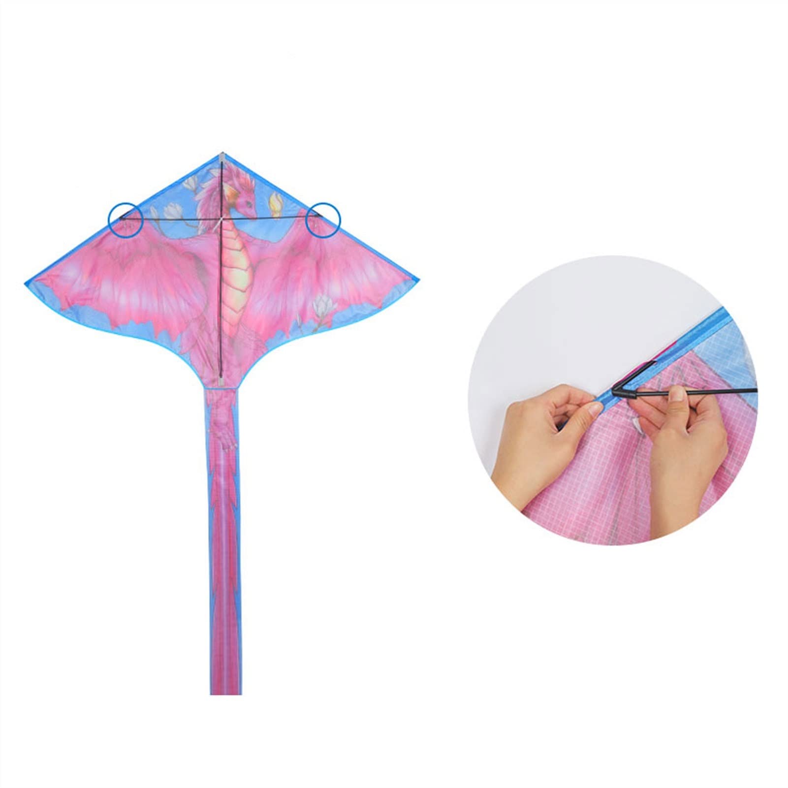 Cometa para niños, juego de cometa de dinosaurio rosa para niños y adultos, fácil de volar, 400 m, línea de cometa para deportes al aire libre, cometa colorida