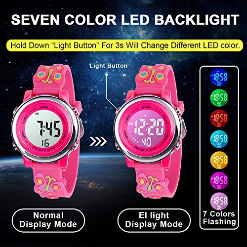 Kids Watch 3D Cartoon Toddler Wrist Digital Watch Waterproof 7 Color Lights with Alarm Stopwatch for 3-10 Year Boys Girls Little Child (Butterfly A-Rose)2