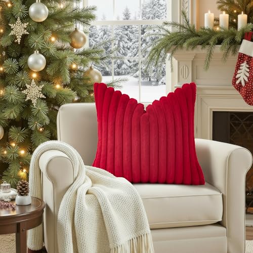 Image of decorUhome Fall Faux Fur Throw Pillow Covers 18x18 Set of 2 Red