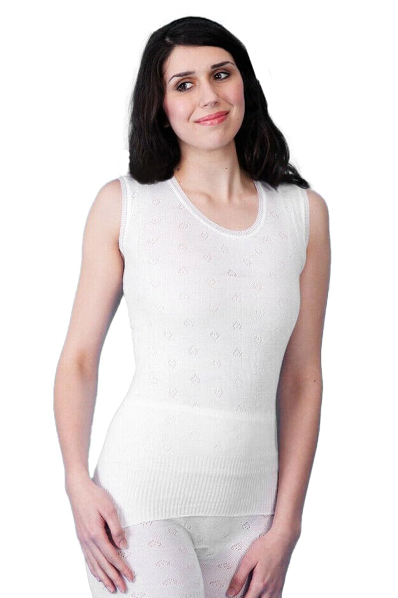 Tesmark Women's White Plain 100% Cotton Built Up Spencer Plain & Lace Underwear Tops, Soft Stretchy White Comfortable Sleepwear And Loungewear Base Layer Uk Size S-3Xl (M, )