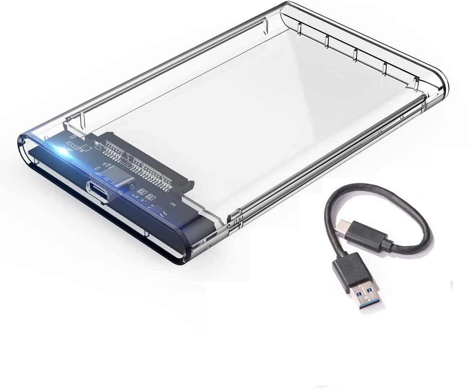Terabyte 2.5" SATA SSD Casing - Type-C External Hard Drive/Case Cover- Fast Transfer Speeds Above 5Gbps. The-Go Storage & Data Backup (Transparent ) 03