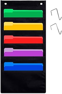 Headif Premium Door Hanging File Organizer,Cascading Wall File Storage Pocket Chart, 5 Pockets Folder Holder & 2 Hangers, ...
