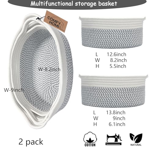 Image of COMFY-HOMI Oval Rope Basket with Handles for Shelves,Toys,Book, Cloth Storage Baskets for Organizing Toy Decorative Organizer for Living Room, Bathroom
