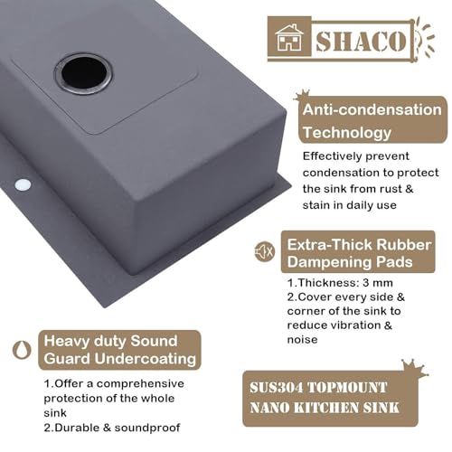 Image of SHACO 25x22 Black Drop In Kitchen Sink, 25 Inch Gunmetal Black Topmount Single Bowl 16 Gauge Stainless Steel Sink for Bar Prep RV Laundry Utility Small Kitchen
