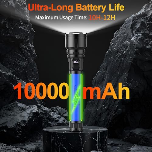 daphomeu Bardzo jasna latarka LED 50 0000 lumenów z akumulatorem 10000 mAh, wodoodporna latarka taktyczna z 5 trybami oświetlenia, idealna na kemping,