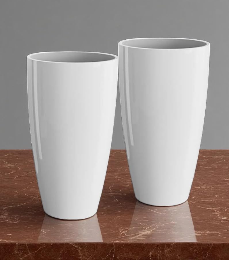 Petalzone Tower Pot | Lightweight Polymers Indoor-Outdoor Plant Pots | Planter Gamla for Home - Office & Garden | Planters for Living Room | White (2 Pcs, Height : 14 Inch)
