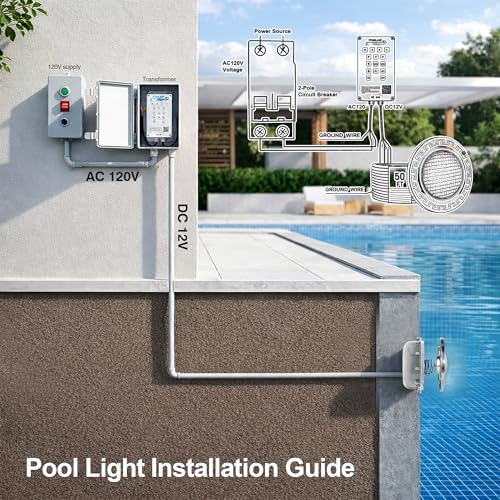 Pool Lights for Inground Pools, 10-Inch RGB LED Color-Changing Underwater Light, 50W, AC 120V, 50ft Cable with Controller, Remote & APP Control, IP68 Waterproof, Pool Niche Included