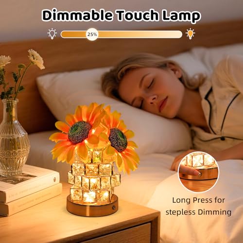 Image of 4000mAh Rechargeable Sunflower Lamp, Unique Gifts for Women | Long-Lasting Battery Life, 3-Color Stepless Dimming Touch Control, Cordless Bedside Night Light, Aesthetic Home Decor