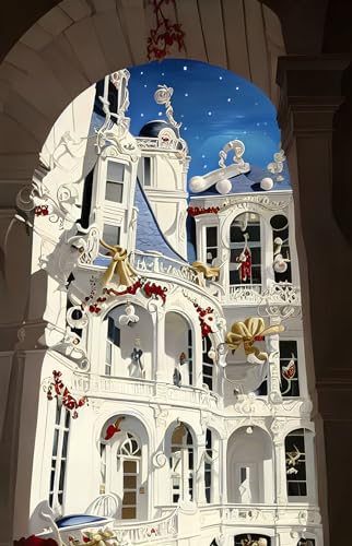 Paysage blanc de Noël en affiche sur toile 58x90cm style Catherine Abel pour salon épuré