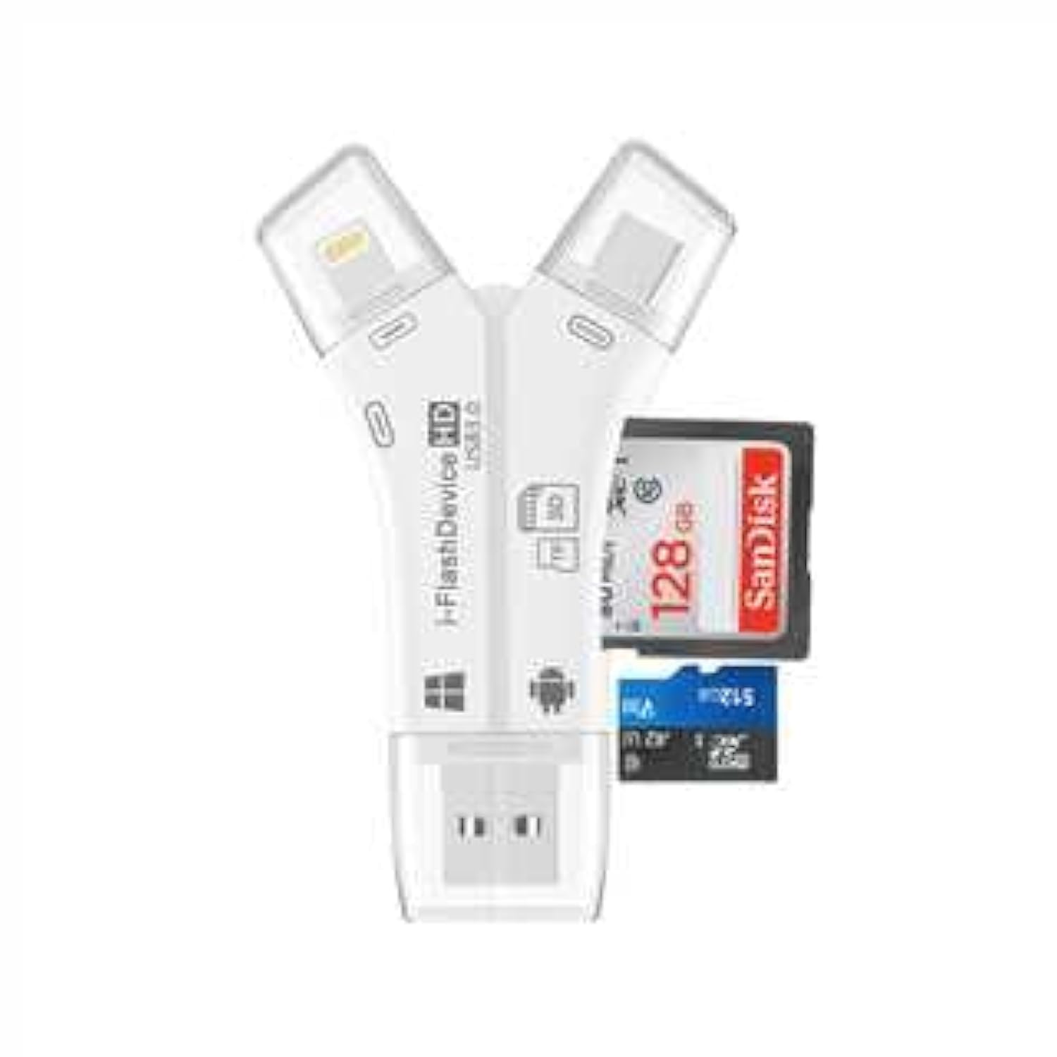 4in1 SD Card Reader for iPhone That Reads Both SD TF Memory simultaneously,for Trail Camera/Hunting Game Camera Viewer Plays Video Photo on All Latest Apple iOS