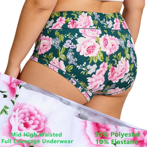 Image of Women's Plus Size XL-5XL Underwear High Waist Briefs Panties Rose Floral Print Ladies Undies 5-Pack