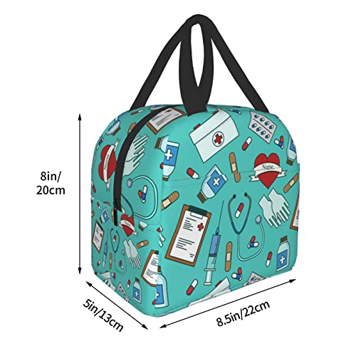 Nurse Medical Theme Insulated Kids Lunch Bag,Nurses Day Gifts Reusable Cooler Lunch Tote for Men & Women Girls Camping/Hiking/Picnic/Beach/Travel - Image 3