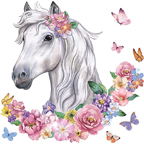 HPNIUB Wandtattoo Mädchen Pferdekopf mit Blumen,55x52cm(BxH),Kinderzimmer...