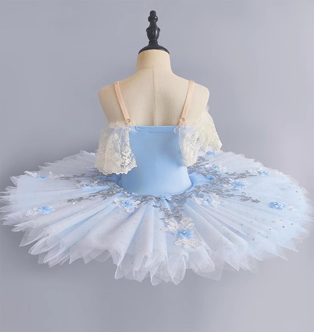 EFLALYHG Vestito da tutù da Balletto Professionale per Bambine con Fiori Piatto da Principessa, Pancake Lago dei cigni Ballerina Costume da Competizione di Danza da palcoscenico