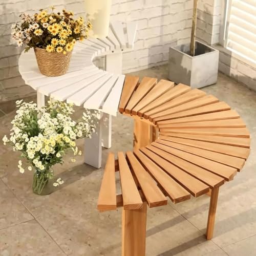 Banco de jardín curvo rodea árboles en madera blanca para crear rincones de lectura exterior 2