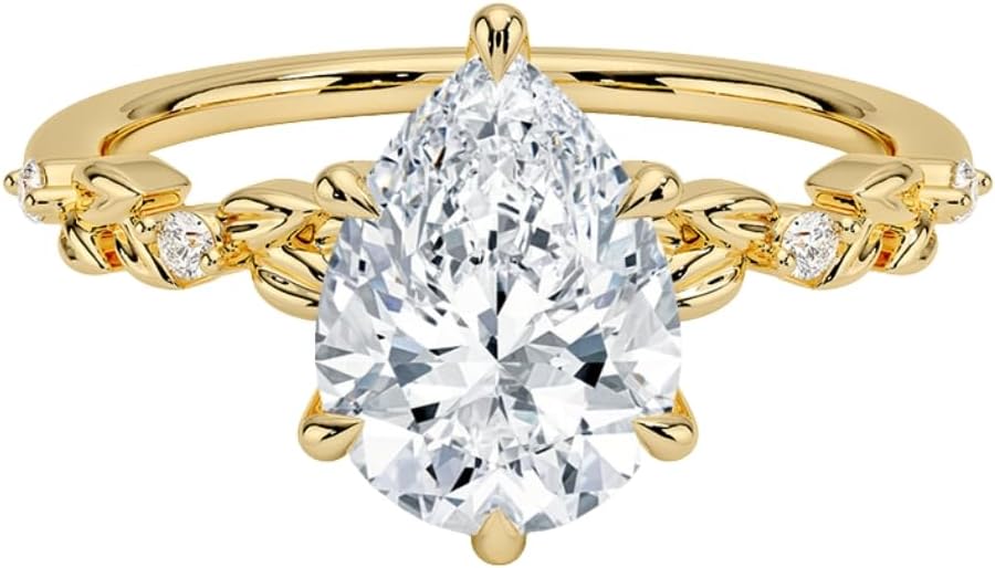 1-3 Ct Pear Moissanite Engagement Ring 10k 14k 18k Rose White Yellow Gold & 925 Sterling Silver Leaf Vine Solitaire Engagement Ring Anniversary Rings for Women Christmas gift for Women